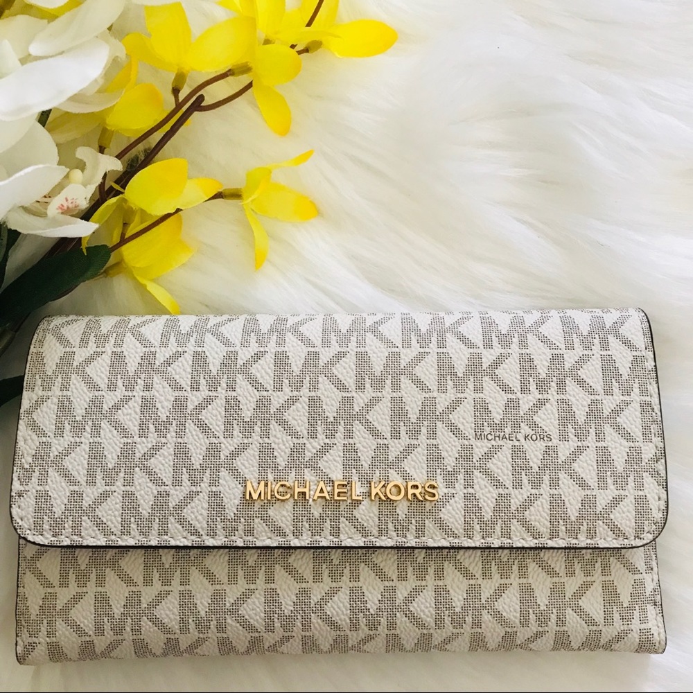 MICHAEL KORS LARGE TRIFOLD WALLET VANILLA LEATHER - Picture 4 of 6